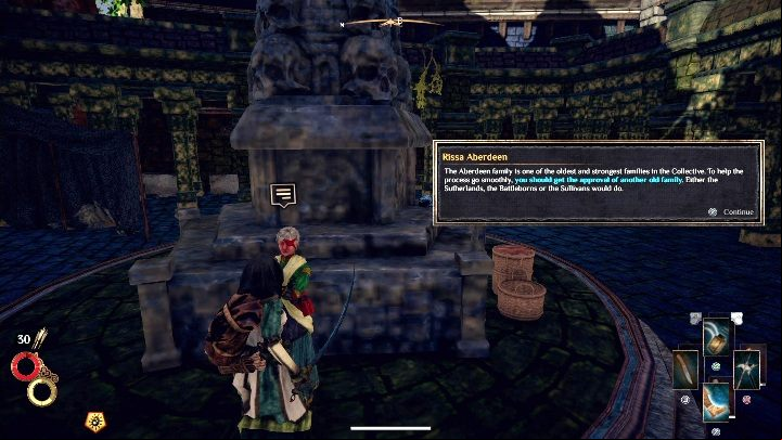To the Blue Chamber Collective, talk to Rissa - Looking to the Future - Outward Walkthrough - Main quests - Outward Guide
