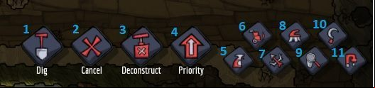 You can give following orders to your duplicants - The Building Menu, Jobs for duplicants in Oxygen Not Included - Interface - Oxygen Not Included Game Guide