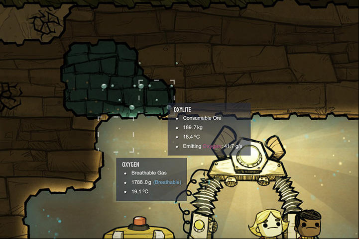 Oxylite is your starting source of oxygen. - Which resources/materials are necessary? | Oxygen Not Included - The Beginning - Oxygen Not Included Game Guide