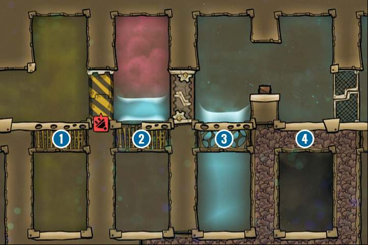 Knowing how to use the right tiles is half the battle. Several types of doors are also shown in the picture. From the right: pneumatic doors, manual and mechanized airlocks. - Base Buildings in Oxygen Not Included - Description of objects and structures - Oxygen Not Included Game Guide