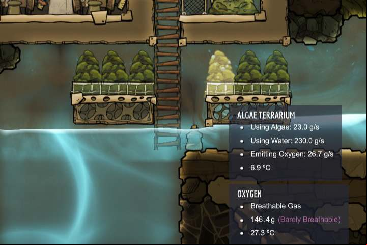 The Algae Terrariums are an interesting alternative to other oxygen production methods. - Oxygen in Oxygen Not Included - Description of objects and structures - Oxygen Not Included Game Guide