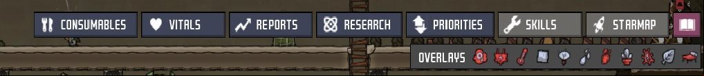 The upper right corner of the screen hides many useful tools. - Tabs/Overlays in Oxygen Not Included - Interface - Oxygen Not Included Game Guide