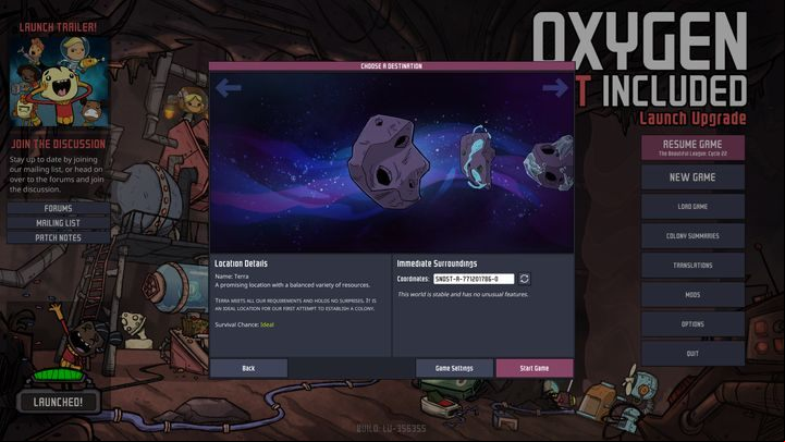Wybór asteroidy jest bardzo istotny, kazda ma swoje plusy i minusy. - Interface - Oxygen Not Included Game Guide