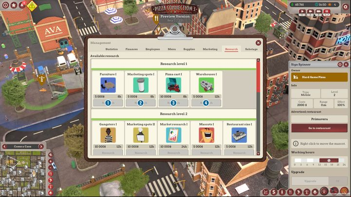 The first research level offers 4 basic elements - Researches | Begginers Guide - Beginners Guide - Pizza Connection 3 Game Guide