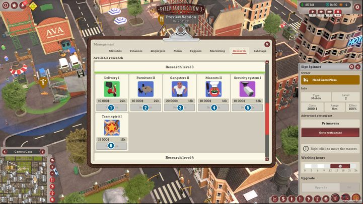 The third research level offers 6 elements - Researches | Begginers Guide - Beginners Guide - Pizza Connection 3 Game Guide