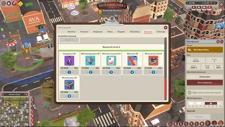The fourth research level offers 6 elements - Researches | Begginers Guide - Beginners Guide - Pizza Connection 3 Game Guide