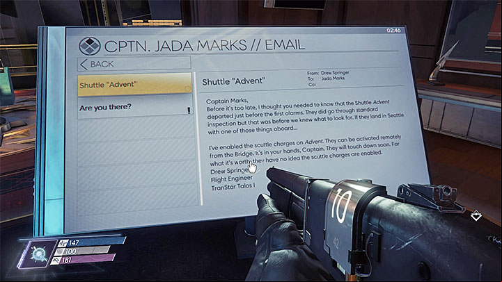 The opportunity to unlock this quest appears when visiting Captain Jada Marks cabin located on level two of Talos I Bridge - Talos I Bridge | Side Quests - Side Quests - Prey Game Guide