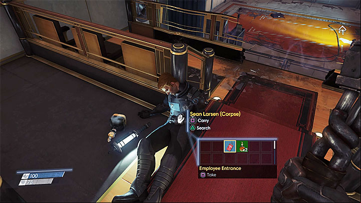 You can find the access card by examining Sean Larsens corpse - Through a Glass Darkly | Main Story - Main Story - Walkthrough - Prey Game Guide