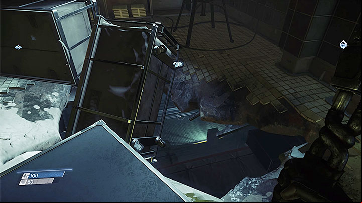 Enter the mens bathroom and use the large rupture in the floor to descend to the floor below - Typhoon Powers | Chartacter development - Character development - Prey Game Guide