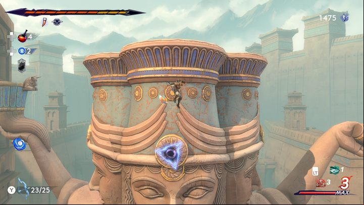 Xerxes #2 can be found on top of a tall statue in the central part of the region - Prince of Persia The Lost Crown: All Xerxes coins - Secrets and Collectibles - Prince of Persia The Lost Crown Guide