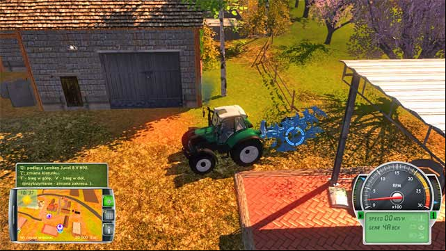 Reverse up to the plow and attach it to the tractor. - Getting acquainted with the farm and first works - The Career Mode - Professional Farmer 2014 - Game Guide and Walkthrough