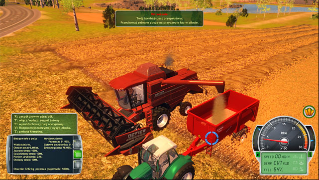 When the harvester's tank is full, empty it onto the trailer. - Getting acquainted with the farm and first works - The Career Mode - Professional Farmer 2014 - Game Guide and Walkthrough
