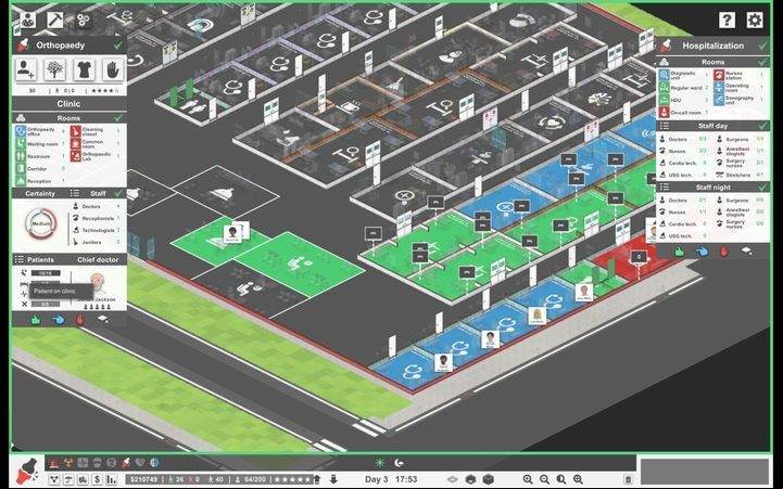 The game will inform you what needs to be placed to ensure the proper operation of a ward <br>(lists on the left and right side of the picture). - Project Hospital Guide