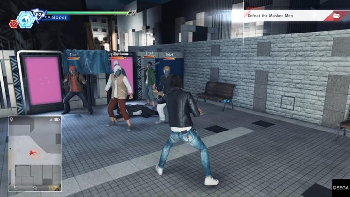 Go to Teikaichi Alley, climb the stairs and talk with a fake wannabe of Jester - Chapter 3 The Stickup | Judgment Walkthrough - The main storyline - Judgment Guide
