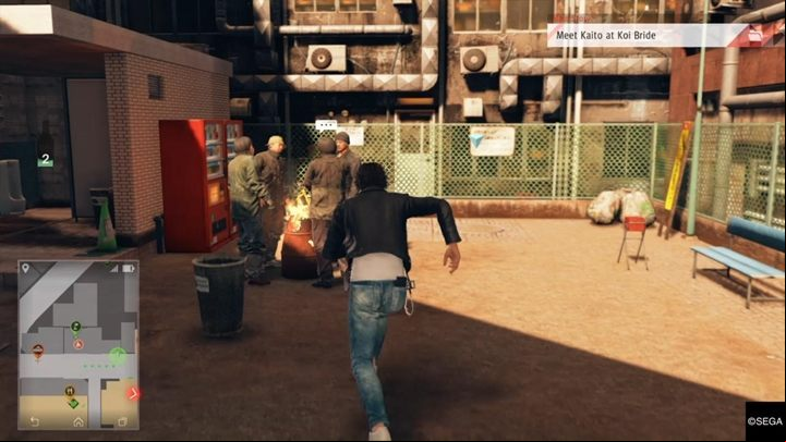 Find an empty bag - go to the next marker, and you will find a man, Diminutive Vagabond, who appropriated the jacket with a tiger - Yagami Detective Agency | Judgment side cases walkthrough - Side cases - Judgment Guide