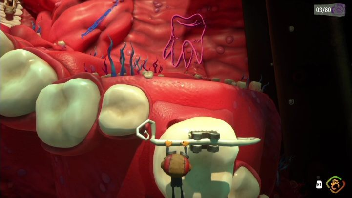 Thanks to the wire that is inserted into the tooth you are moving, you can jump onto the rest of the jaw - Psychonauts 2: Lobotos Labyrinth - walkthrough - Walkthrough - Psychonauts 2 Guide
