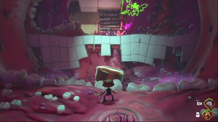 Your next task will be to jump on the gold tooth that hangs/flies in the air - Psychonauts 2: Lobotos Labyrinth - walkthrough - Walkthrough - Psychonauts 2 Guide