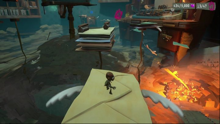 You need to that sometimes, while moving over envelopes, some of them drop faster than the others, making it easy to fall off - Psychonauts 2: Crullers Correspondence - walkthrough - Walkthrough - Psychonauts 2 Guide