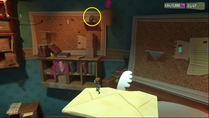 The L Key is a little further away, on the corkboard - Psychonauts 2: Crullers Correspondence - walkthrough - Walkthrough - Psychonauts 2 Guide
