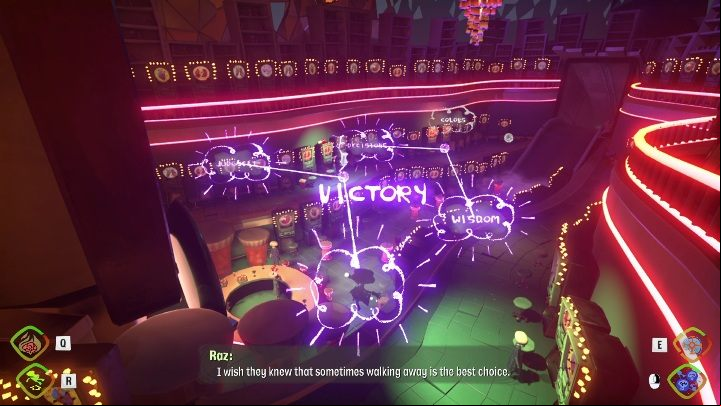 Your next move should be to link the two thoughts: "JUDGMENT" and "OUTTING" - Psychonauts 2: Hollis Hot Streak walkthrough - Walkthrough - Psychonauts 2 Guide