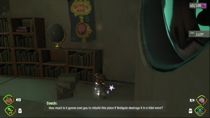 This card is located on the right side of the room, near the globe - Psychonauts 2: PSI Challenge Card, The Motherlobe - where to find? - The Motherlobe - Psychonauts 2 game guide