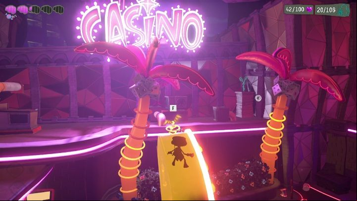 To reach this secret you need to jump across thoughts and reach the decorative lights on the roof - Psychonauts 2: Nuggets of Wisdom, Hollis Hot Streak - where to find? - Hollis Hot Streak - Psychonauts 2 Guide