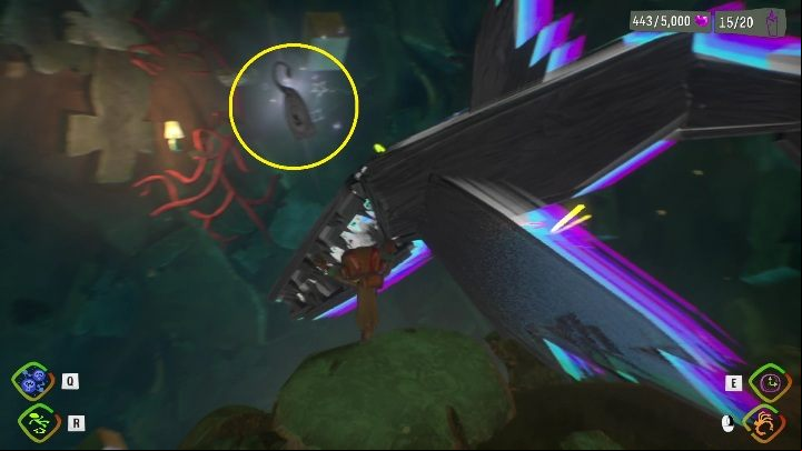 This tag is found on the back of the shark that is right next to the third platform - Psychonauts 2: Emotional Baggage in Tomb of the Sharkophogus - where to find? - Tomb of the Sharkophogus - Psychonauts 2 Guide