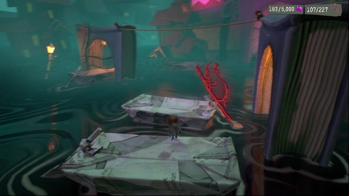 Once you get outside, you need to get onto a paper boat and reach the next area - Psychonauts 2: Cassies Collection - walkthrough - Walkthrough - Psychonauts 2 Guide