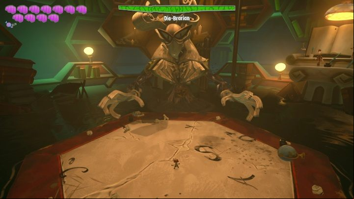 The fight against the Die-Brarian is very simple and predictable - Psychonauts 2: Die-Brarian Boss Fight - how to defeat? - Bosses - Psychonauts 2 Guide