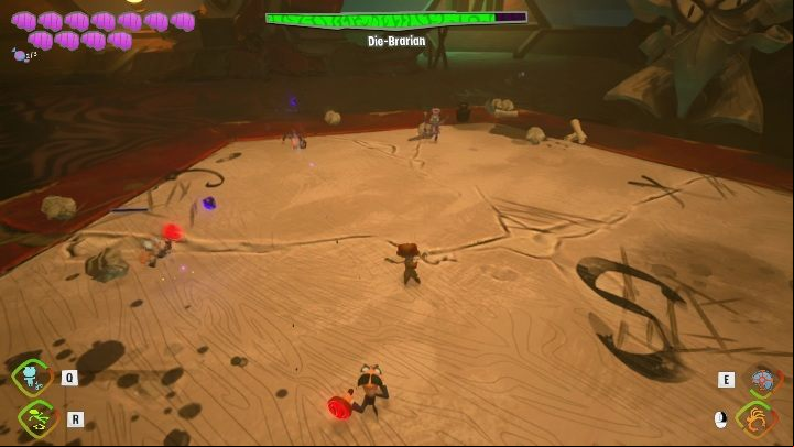 You need to destroy small enemies which prevent you from targetting the boss - Psychonauts 2: Die-Brarian Boss Fight - how to defeat? - Bosses - Psychonauts 2 Guide