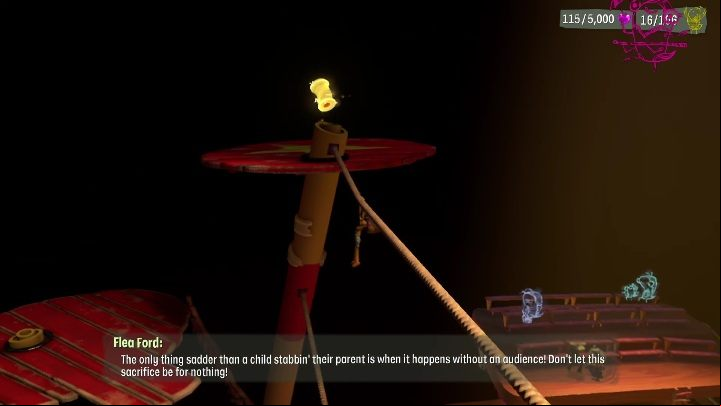To reach this secret, you have to jump on a wooden platform - Psychonauts 2: Nuggets of Wisdom, Lucrecias Lament - where to find? - Lucrecias Lament - Psychonauts 2 Guide
