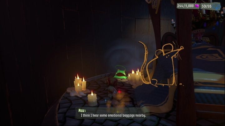 The luggage is right next to the bed, on its left side - Psychonauts 2: Emotional Baggage, Fatherland Follies - where to find? - Fatherland Follies - Psychonauts 2 Guide