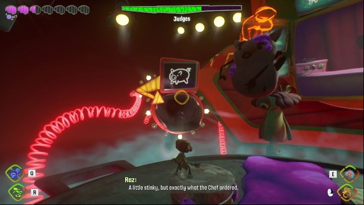 Begin the phase by finding a pig and throwing it into the tunnel - Psychonauts 2: Judges boss fight - how to beat - Bosses - Psychonauts 2 Guide