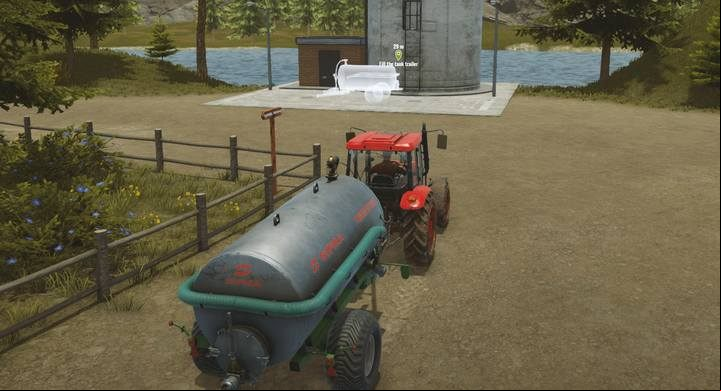 First things first, get back to the store and collect the trailer with the water tank (Sipma) which you must fill at the specified location (you cant use, for instance, river water for the task) - First field works, Pure Farming 2018 Walkthrough - Story Mode - Pure Farming 2018 Game Guide
