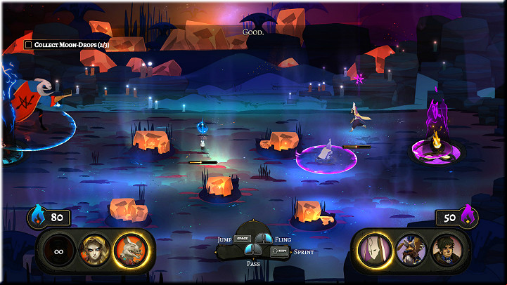 In this fight, you can fulfill an additional goal - collecting three Moon Drops - The Rites 1-8 | Walkthrough - Walkthrough - Pyre Game Guide