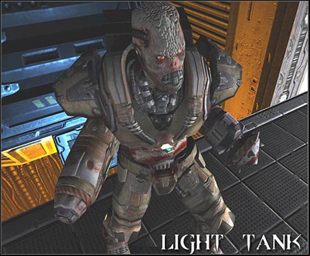 Very dangerous creatures, one of the toughest (750 health points) soldiers in Stroggos' army - Light Tank - Enemies - Quake 4 - Game Guide and Walkthrough