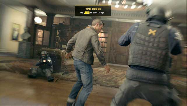Use Time Dodge to dodge bullets rapidly - Act I, part 3 - Library Chase - Walkthrough - Quantum Break - Game Guide and Walkthrough