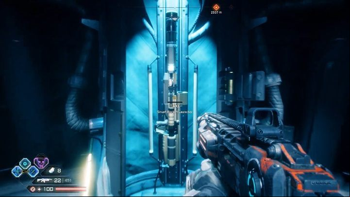 After entering the Ark, go to the central post and take the rocket launcher - Smart rocket launcher | Weapons in Rage 2 - Weapons - Rage 2 Guide