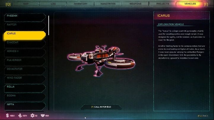 Open the menu and select vehicles tab - How to call a vehicle in Rage 2? - Vehicles - Rage 2 Guide