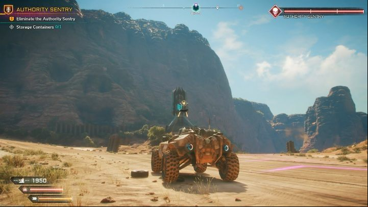 Destroy it by shooting its center with the guns mounted on your vehicle - Authority Sentries in Brocken Track - Rage 2 - Authority Sentry - Rage 2 Guide