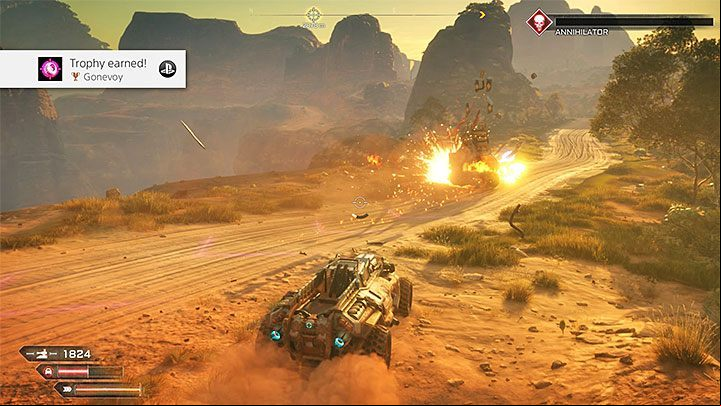 After you manage to destroy all weak spots of the convoy leader vehicle - it will explode - Gonevoy | Rage 2 Trophy guide - Trophy Guide - Rage 2 Guide