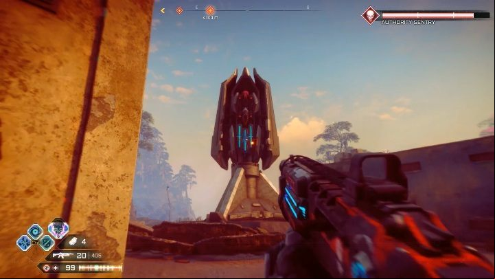 This sentry is located in the city - Authority Sentries in Sekreto Wetlands - Rage 2 - Authority Sentry - Rage 2 Guide