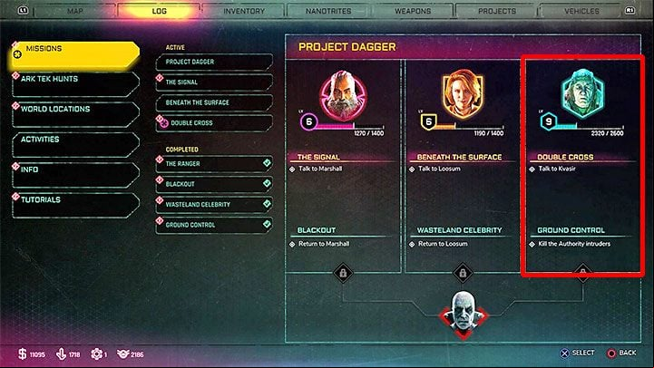 Open the log to check your progress in gaining reputation (see the picture) - Double Cross | Rage 2 Walkthrough - Main story - Rage 2 Guide