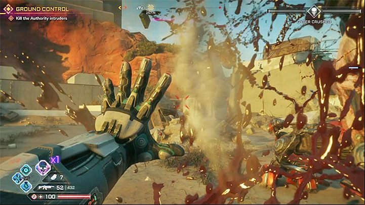 The fight Cyber Crusher and the Authority forces starts shortly after you reach the bottom - Cyber Crusher | Boss in Rage 2 - Bosses - Rage 2 Guide