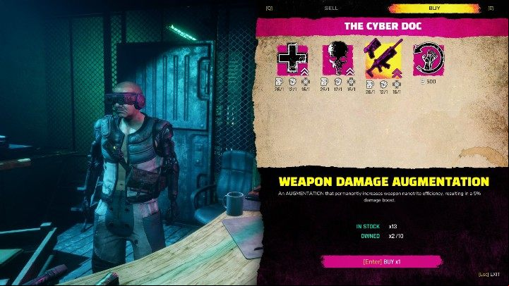From Cyber doctor in Wellspring, you can purchase permanent bonuses and upgrades for your statistics - What to spend money on in Rage 2? - FAQ - Rage 2 Guide