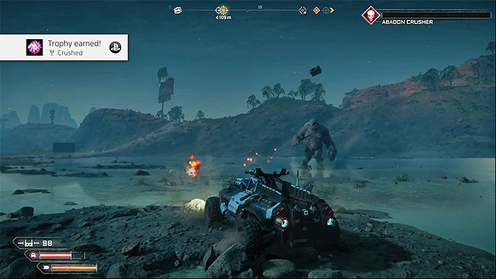 Crusher can be weakened by usual weapons and skills, but the mutant has to die by Phoenix weapons (default vehicle) - Crushed | Rage 2 Trophy guide - Trophy Guide - Rage 2 Guide