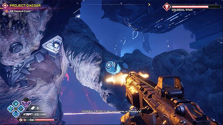 Titan can be weakened by shooting in his weak points - these will change from time to time during the battle - Colossal Titan | Boss in Rage 2 - Bosses - Rage 2 Guide