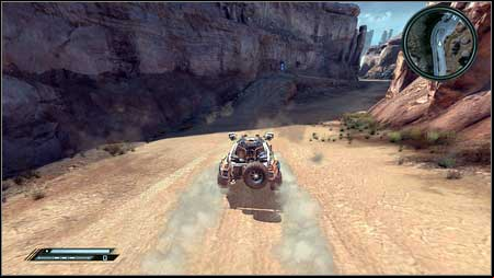 Only after youll see the drone, drive to the left and jump from the rocky hill - Wasteland - p. 1 | Vehicle jumps - Vehicle jumps - Rage Game Guide & Walkthrough