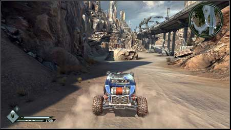 The drone hovers in the air east from the Mutant Bash TV arena - Wasteland - p. 1 | Vehicle jumps - Vehicle jumps - Rage Game Guide & Walkthrough