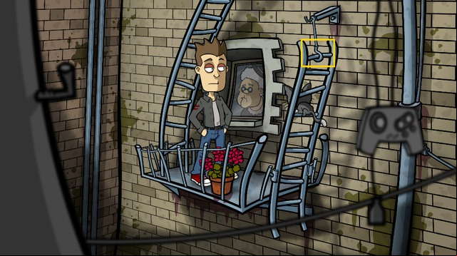Go to Randals bedroom and leave the flat by using fire escape - Leave Randals apartment - Day 1 - Monday: A box full of junk and too much free time - Randals Monday - Game Guide and Walkthrough